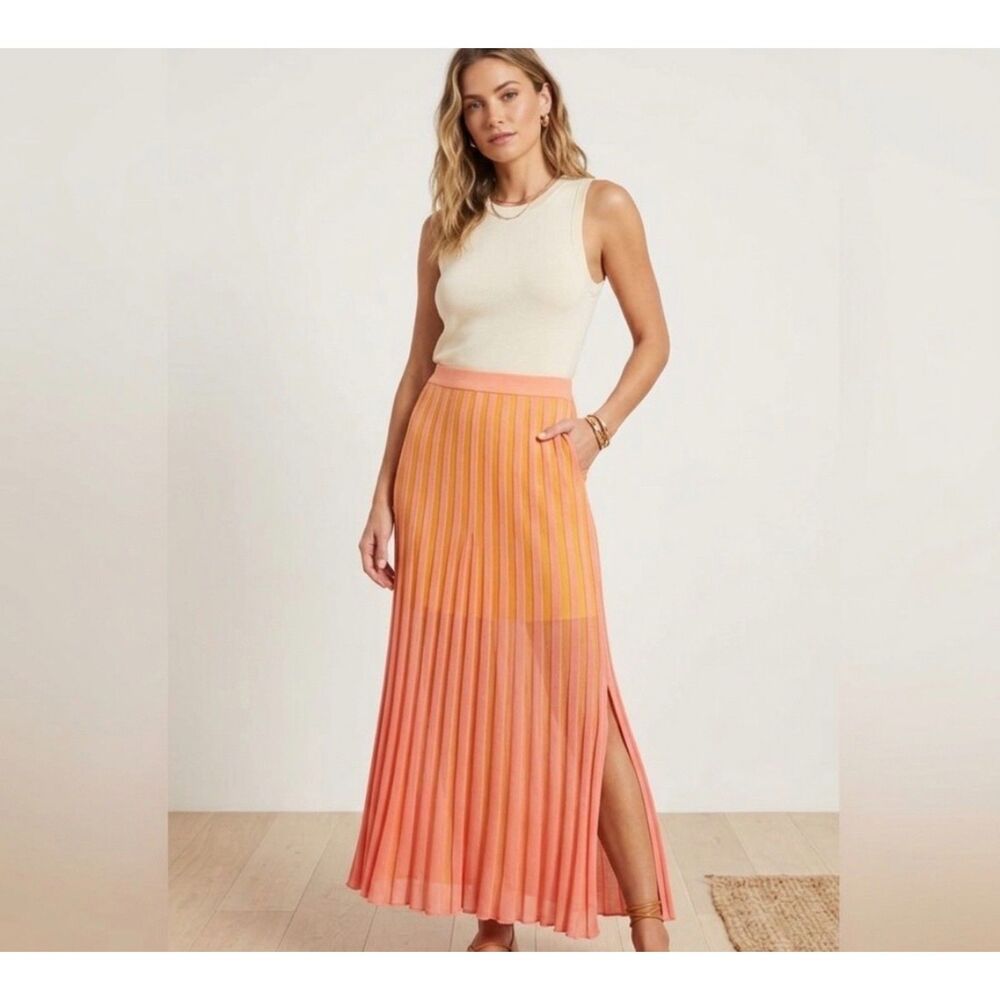 House of Harlow Orange & Pink Striped Maxi Skirt Size Large European Summer